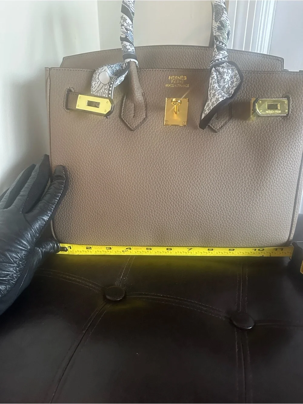 Taupe Leather Top-Handle Women’s Bag with Gold Hardware